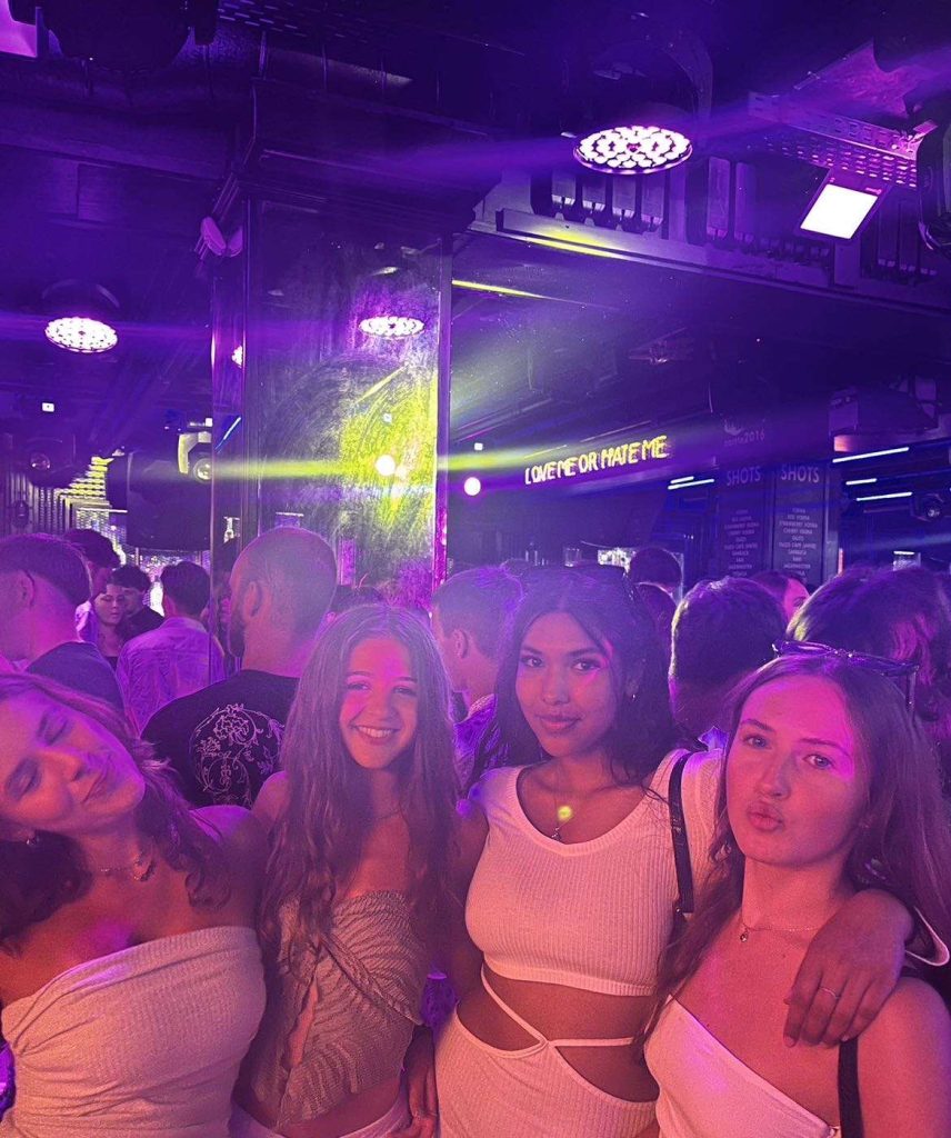 this is a photo of my friend, and I with two girls we met from london while out in Zante.